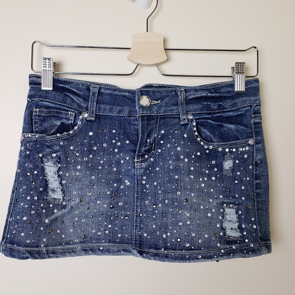 Distressed Mini Denim Skirt Sz 3